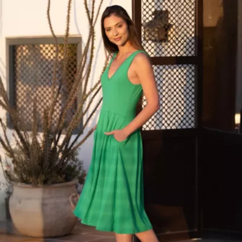 24seven Comfort Apparel Womens Sleeveless Midi Fit + Flare Dress