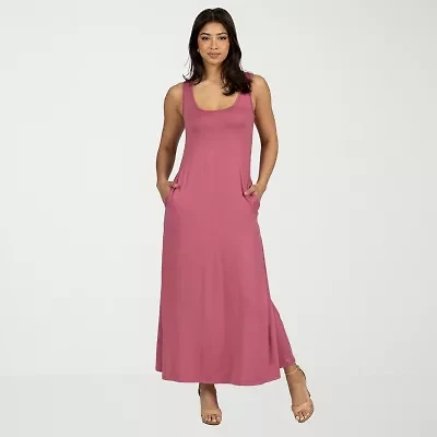 24seven Comfort Apparel Womens Scoop Neck Sleeveless Maxi Dress