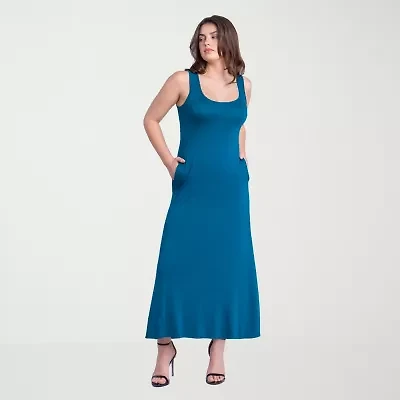 24seven Comfort Apparel Womens Scoop Neck Sleeveless Maxi Dress