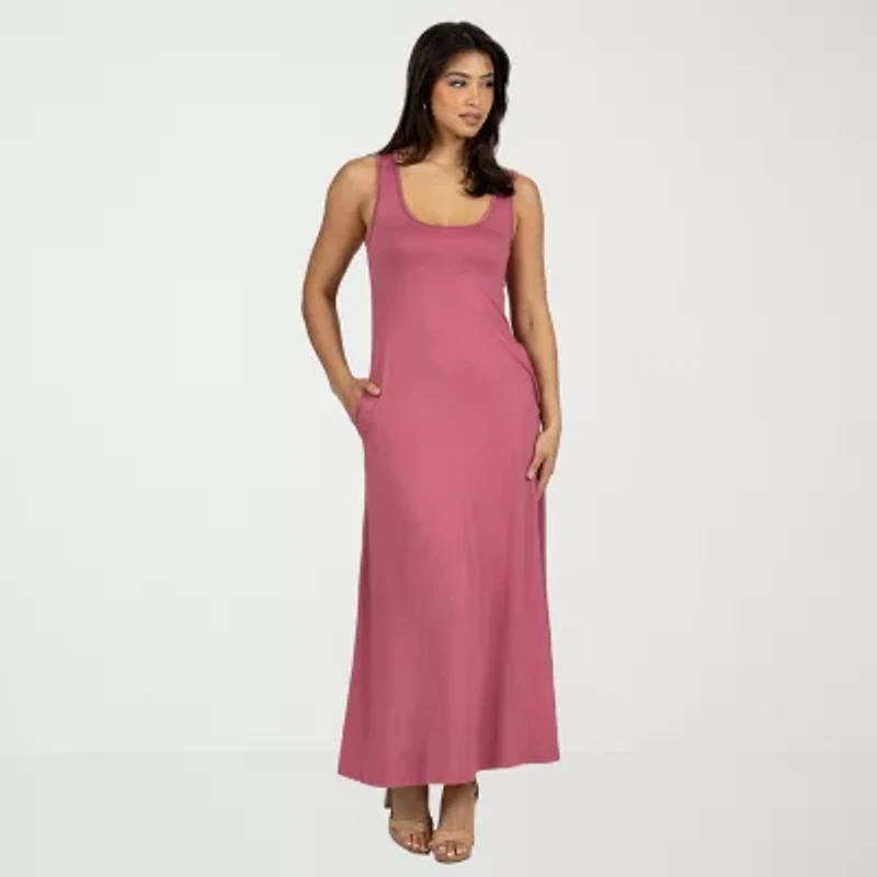 24seven Comfort Apparel Womens Scoop Neck Sleeveless Maxi Dress