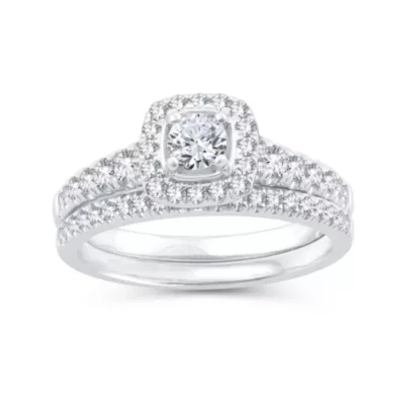 Womens 1 CT. T.W. Natural Diamond 10K White Gold Cushion Bridal Set