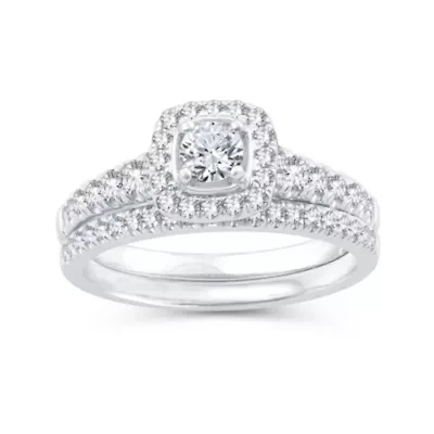 Womens 1 CT. T.W. Natural Diamond 10K White Gold Cushion Bridal Set