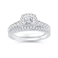 Womens 1 CT. T.W. Natural Diamond 10K White Gold Cushion Bridal Set