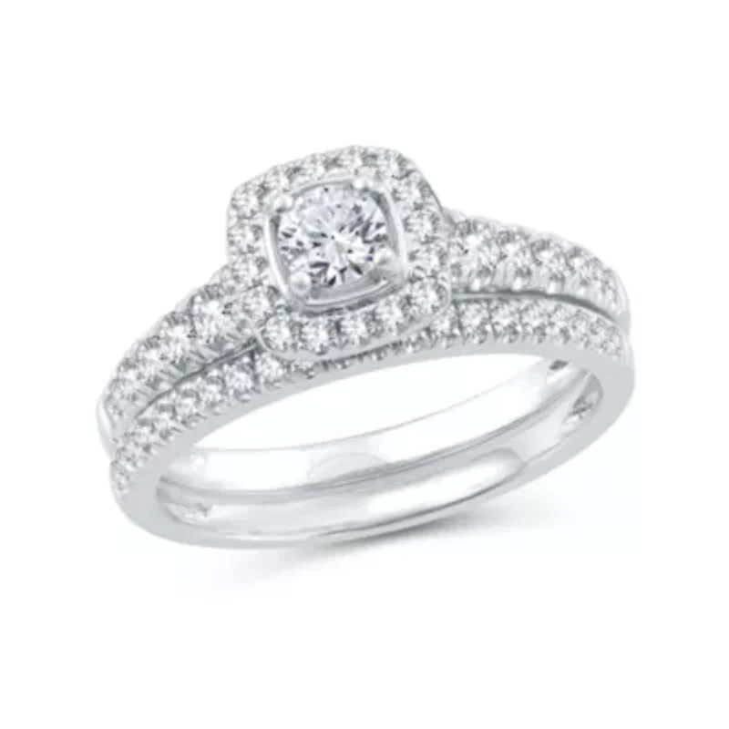 Womens 1 CT. T.W. Natural Diamond 10K White Gold Cushion Bridal Set