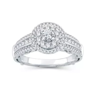 Womens 1 CT. T.W. Natural Diamond 10K White Gold Round Engagement Ring