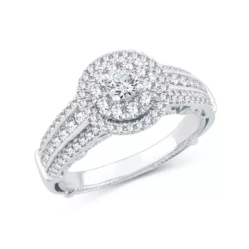 Womens 1 CT. T.W. Natural Diamond 10K White Gold Round Engagement Ring