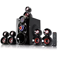beFree Sound 5.1 Channel Surround Sound Bluetooth Speaker System- Red