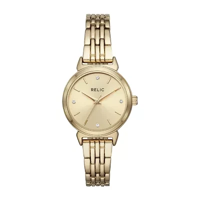 Relic By Fossil Sarah Womens Crystal Accent Gold Tone Bracelet Watch Zr34522