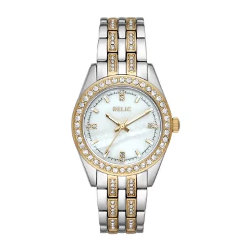 Relic By Fossil Iva Womens Crystal Accent Two Tone Bracelet Watch Zr34536
