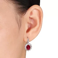 Womens Diamond Accent Lab Created Red Ruby Sterling Silver Drop Earrings