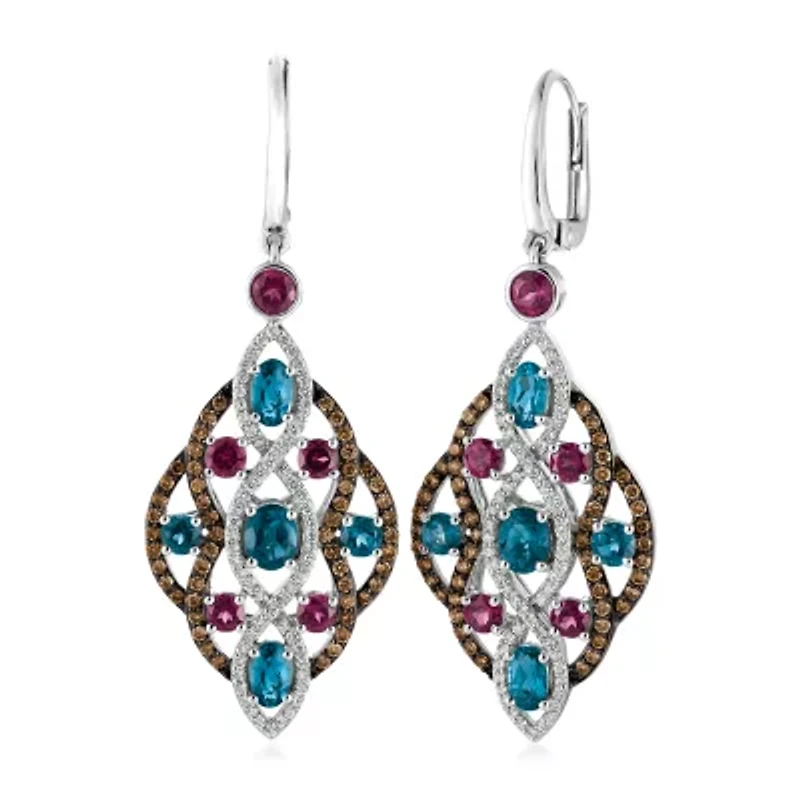Le Vian® Grand Sample Sale™ Earrings featuring Deep Sea Blue Topaz™ Raspberry Rhodolite® Chocolate Diamonds® Vanilla Diamonds® set in 14K Vanilla Gold®