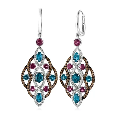 Le Vian® Grand Sample Sale™ Earrings featuring Deep Sea Blue Topaz™ Raspberry Rhodolite® Chocolate Diamonds® Vanilla Diamonds® set in 14K Vanilla Gold®