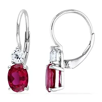 Womens Lab Created Red Ruby Sterling Silver Drop Earrings