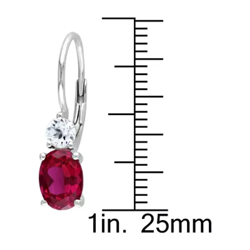 Womens Lab Created Red Ruby Sterling Silver Drop Earrings