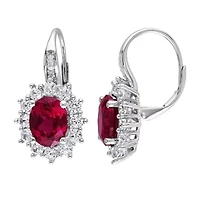 Womens Diamond Accent Lab Created Red Ruby Sterling Silver Drop Earrings