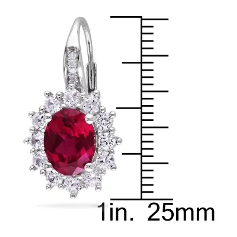 Womens Diamond Accent Lab Created Red Ruby Sterling Silver Drop Earrings