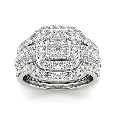 1 3/4 CT.T.W. Natural Diamond 10K White Gold Bridal Set