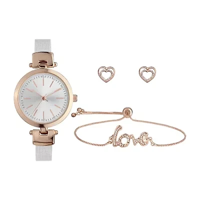 Mixit Womens White 3-pc. Watch Boxed Set Pt8038rgwh