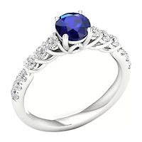 Modern Bride Gemstone Womens 1/2 CT. T.W. Genuine Blue Sapphire 10K White Gold Round Side Stone Engagement Ring