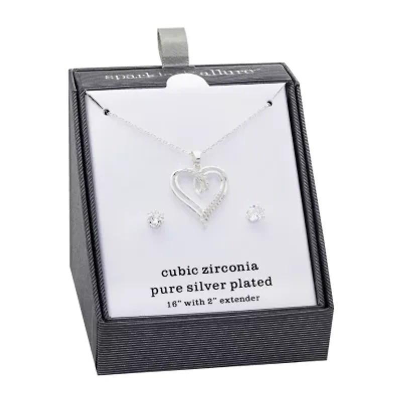 Sparkle Allure 2-pc. Cubic Zirconia Pure Silver Over Brass Heart Jewelry Set