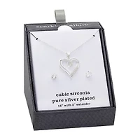 Sparkle Allure 2-pc. Cubic Zirconia Pure Silver Over Brass Heart Jewelry Set