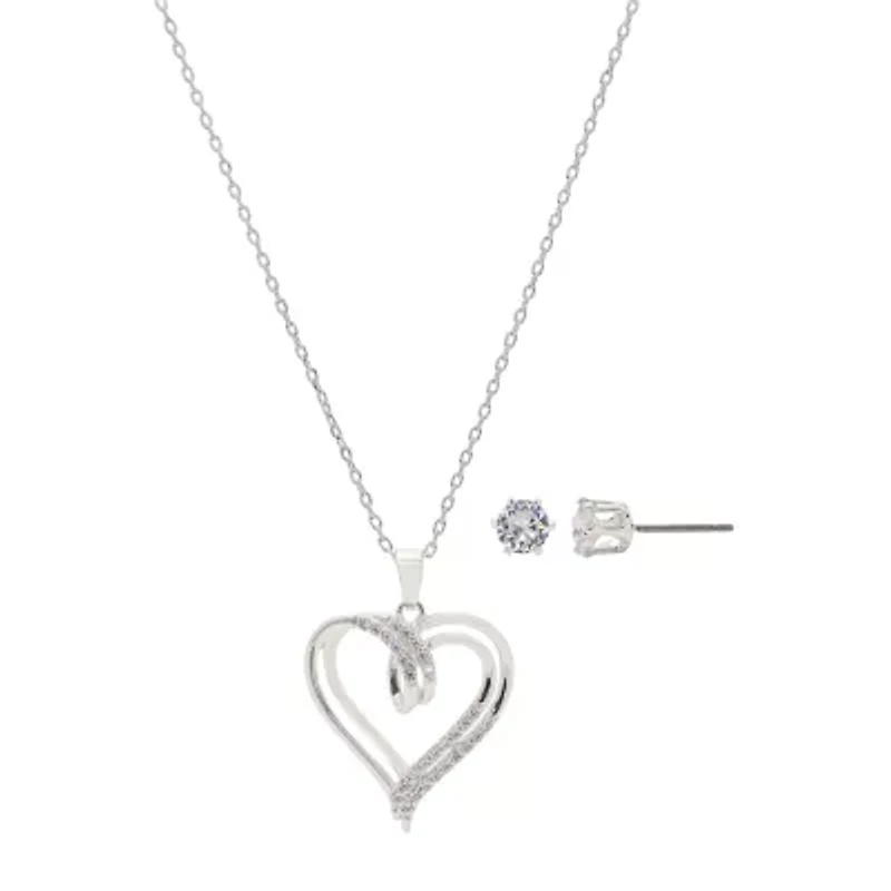 Sparkle Allure 2-pc. Cubic Zirconia Pure Silver Over Brass Heart Jewelry Set