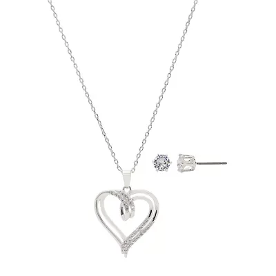 Sparkle Allure 2-pc. Cubic Zirconia Pure Silver Over Brass Heart Jewelry Set