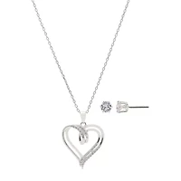 Sparkle Allure 2-pc. Cubic Zirconia Pure Silver Over Brass Heart Jewelry Set