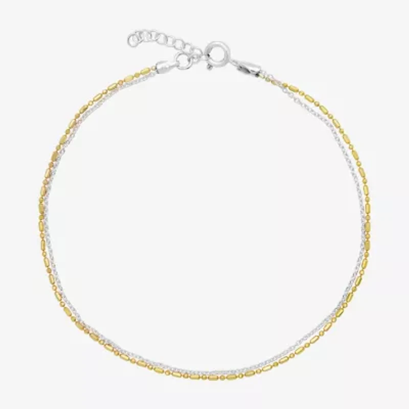 Itsy Bitsy Double Strand Womens Sterling Silver 10 Inch Solid Cable Ankle Bracelet