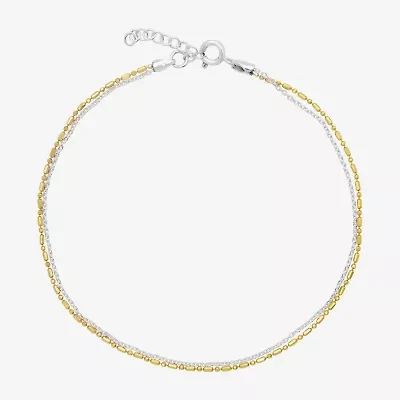 Itsy Bitsy Double Strand Womens Sterling Silver 10 Inch Solid Cable Ankle Bracelet
