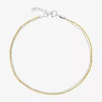 Itsy Bitsy Double Strand Womens Sterling Silver 10 Inch Solid Cable Ankle Bracelet