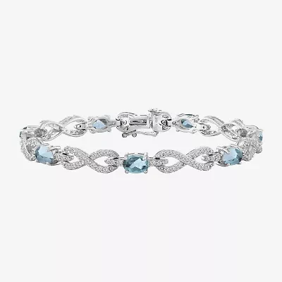 Womens Genuine Blue Aquamarine Sterling Silver 7.5 Inch Tennis Bracelet