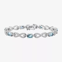 Womens Genuine Blue Aquamarine Sterling Silver 7.5 Inch Tennis Bracelet