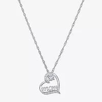 Diamonart "Mom" Womens White Cubic Zirconia Sterling Silver Heart 18 Inch Pendant Necklace