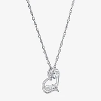 Diamonart "Mom" Womens White Cubic Zirconia Sterling Silver Heart 18 Inch Pendant Necklace