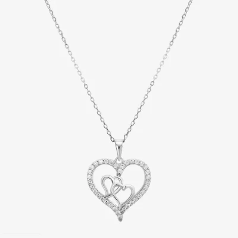 Diamonart Womens Cubic Zirconia Sterling Silver Heart 18 Inch Pendant Necklace