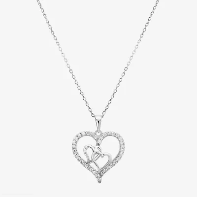 Diamonart Womens White Cubic Zirconia Sterling Silver Heart 18 Inch Pendant Necklace