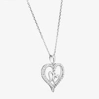 Diamonart Womens Cubic Zirconia Sterling Silver Heart 18 Inch Pendant Necklace