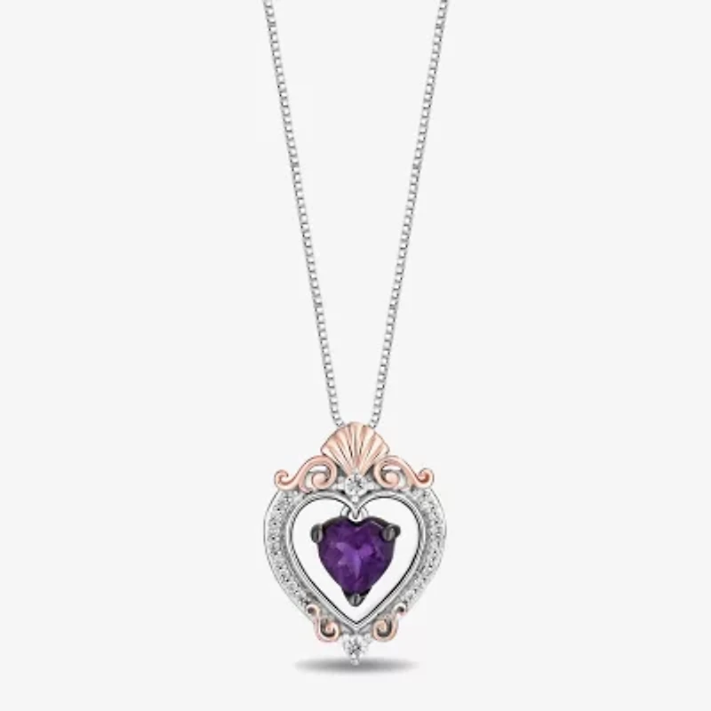 Enchanted Disney Fine Jewelry Womens 1/8 CT. T.W. Genuine Purple Amethyst 14K Rose Gold Over Silver 18 Inch Pendant Necklace