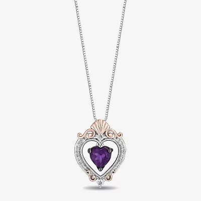 Enchanted Disney Fine Jewelry Womens 1/8 CT. T.W. Genuine Purple Amethyst 14K Rose Gold Over Silver 18 Inch Pendant Necklace