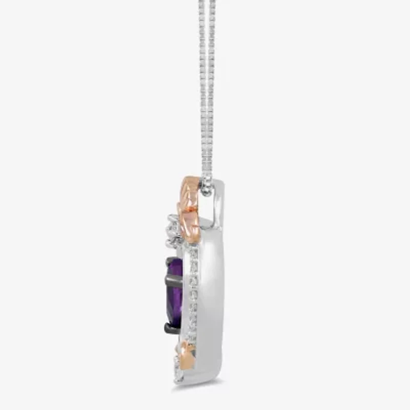 Enchanted Disney Fine Jewelry Womens 1/8 CT. T.W. Genuine Purple Amethyst 14K Rose Gold Over Silver 18 Inch Pendant Necklace