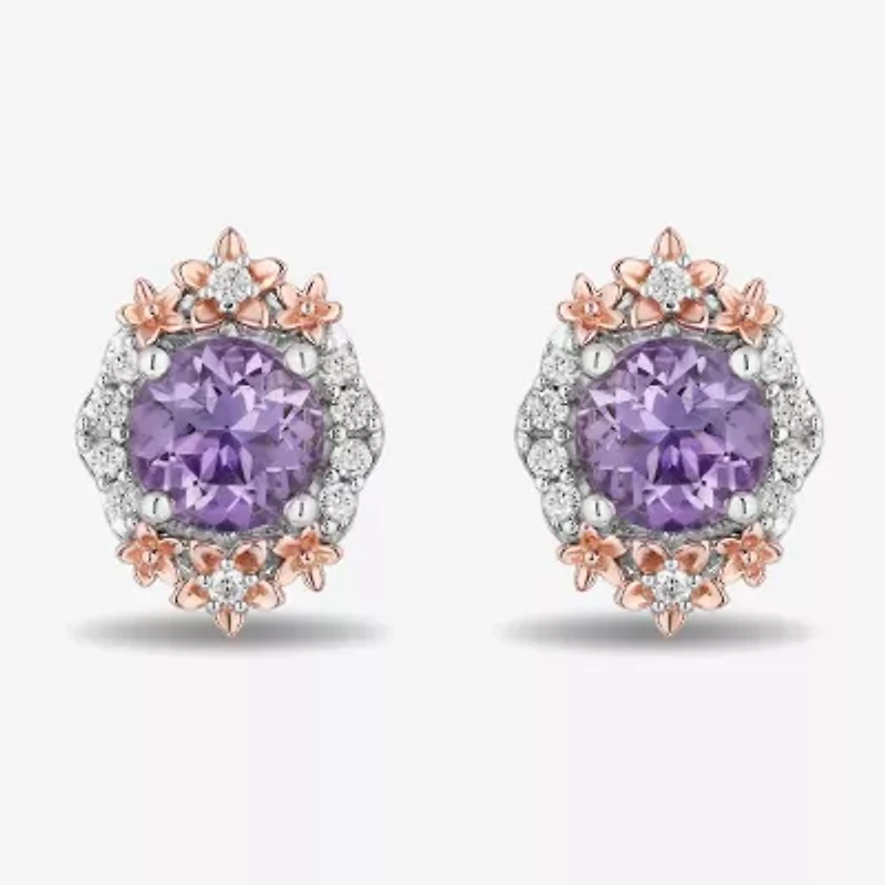 Enchanted Disney Fine Jewelry 1/5 CT. Genuine Purple Amethyst 14K Rose Gold Over Silver 10mm Rapunzel Stud Earrings