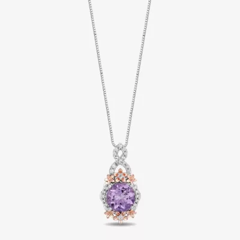 Enchanted Disney Fine Jewelry Womens 1/5 CT. Genuine Purple Amethyst 14K Two Tone Gold Over Silver 18 Inch Pendant Necklace