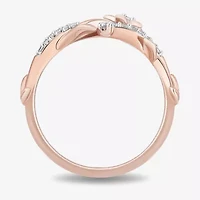 Enchanted Disney Fine Jewelry Womens 1/10 CT. T.W. Natural White Diamond 14K Rose Gold Over Silver Rapunzel Crossover Cocktail Ring