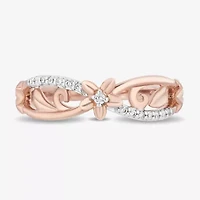 Enchanted Disney Fine Jewelry Womens 1/10 CT. T.W. Natural White Diamond 14K Rose Gold Over Silver Flower Rapunzel Bypass  Cocktail Ring