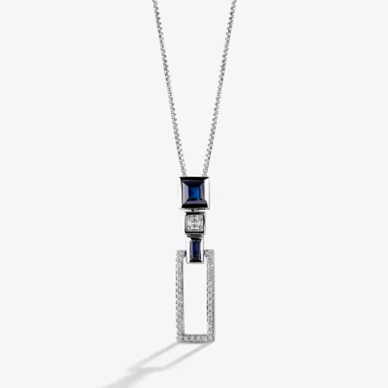 Star Wars Fine Jewelry R2-D2 Womens 1/4 CT. Genuine Blue Sapphire Sterling Silver Rectangular 17 1/2 Inch Pendant Necklace