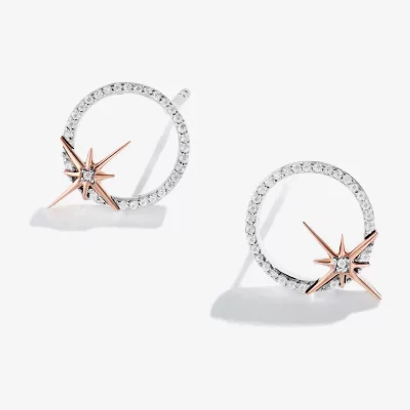 Star Wars Fine Jewelry Guardians Of Light 1/10 CT. Natural White Diamond 10K Rose Gold Sterling Silver 14.2mm Circle Star Wars Stud Earrings