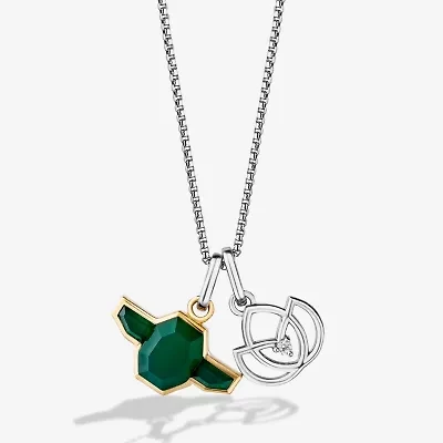Star Wars Fine Jewelry Yoda Womens Diamond Accent Genuine Green Agate 10K Gold Sterling Silver 17 1/2 Inch Pendant Necklace