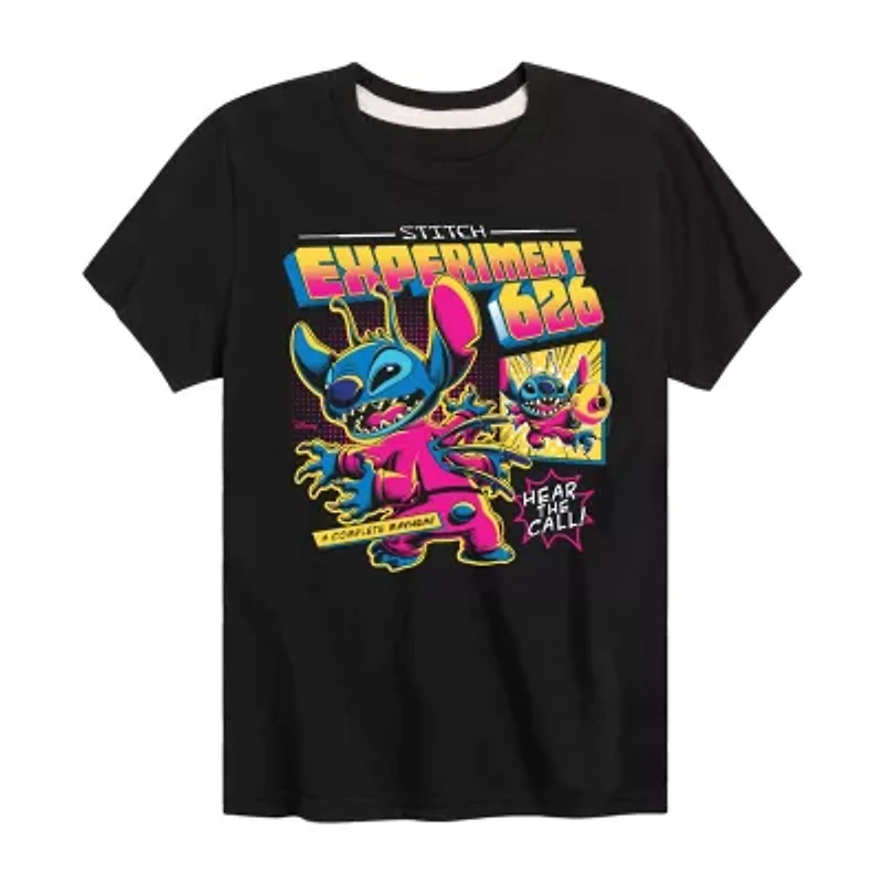 Disney Collection Little & Big Kid Boys Crew Neck Short Sleeve Regular Fit Lilo Stitch Graphic T-Shirt