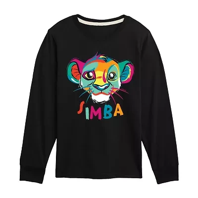 Disney Collection Little & Big Kid Boys Crew Neck Long Sleeve Regular Fit The Lion King Graphic T-Shirt